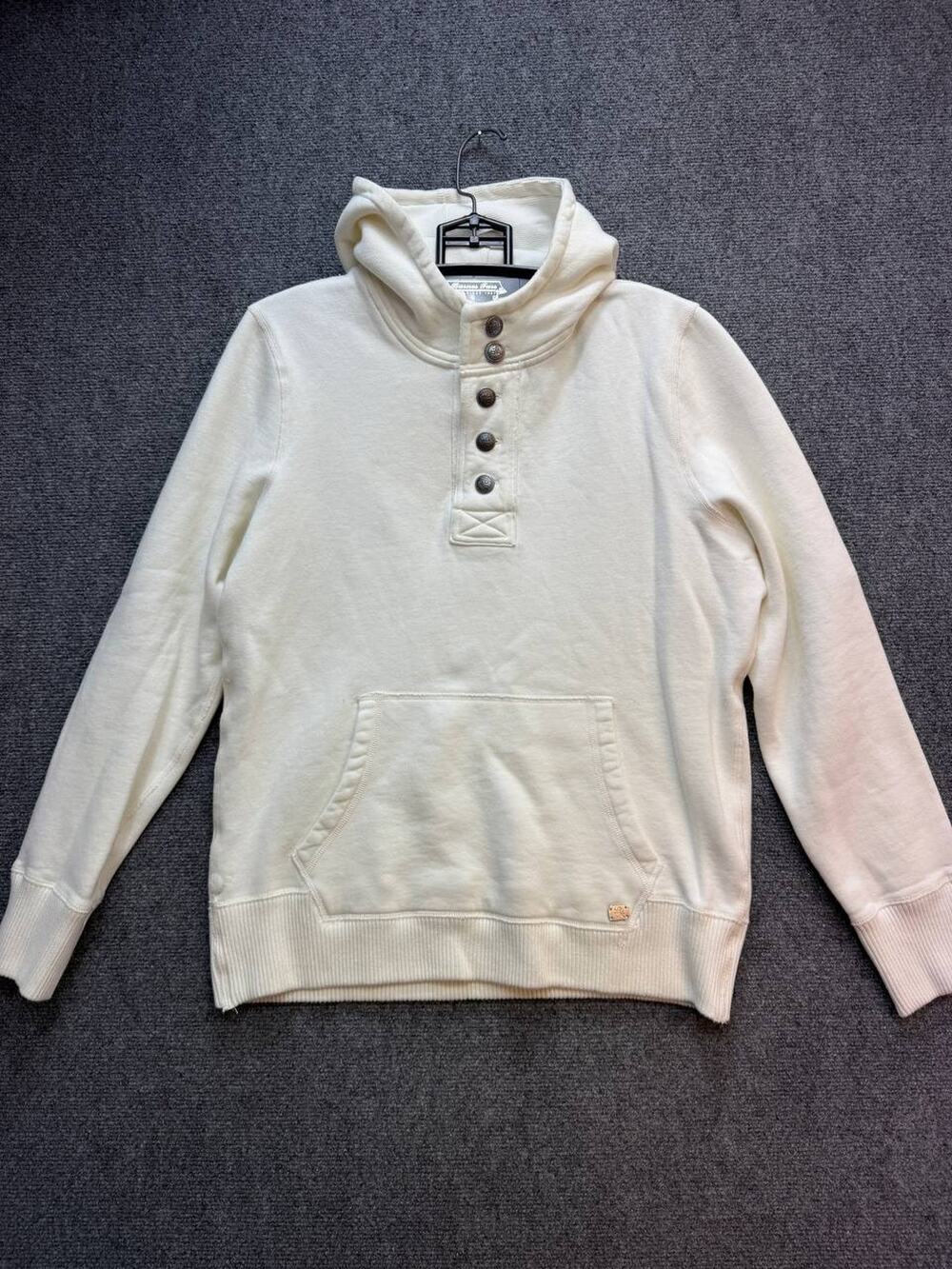 Express Design Studio Men's Hoodie Pullover Cream Button Neck Kangaroo Pocket M